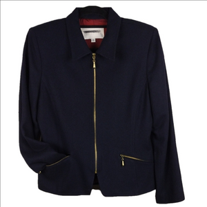 Hugo Buscati Collection Deep Blue Wool Collared Long Sleeve Zip Up Blazer Jacket